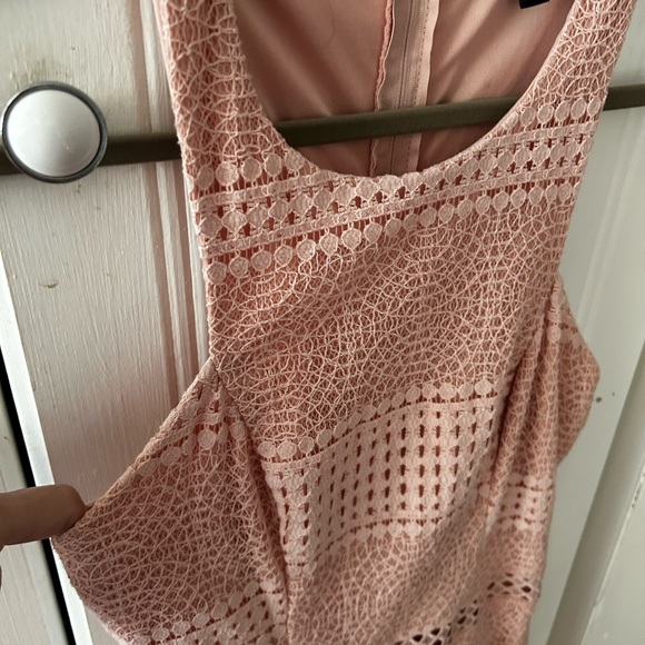 EUC City Studio Blush Lace Sleeveless Dress w/Asymmetrical Neckline, Lined - Picture 5 of 14